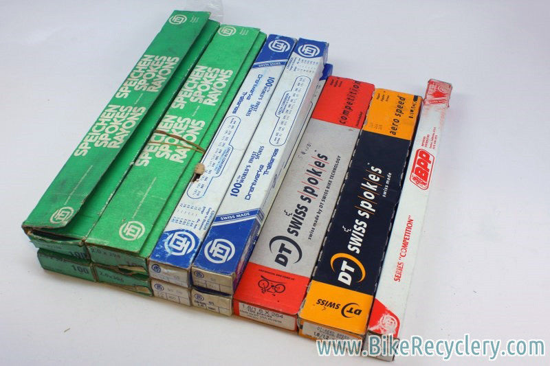 NIB Mixed DT Swiss Spoke Lot: 11 Boxes ~2000 Spokes Competition Aero Speed Butted Green Box