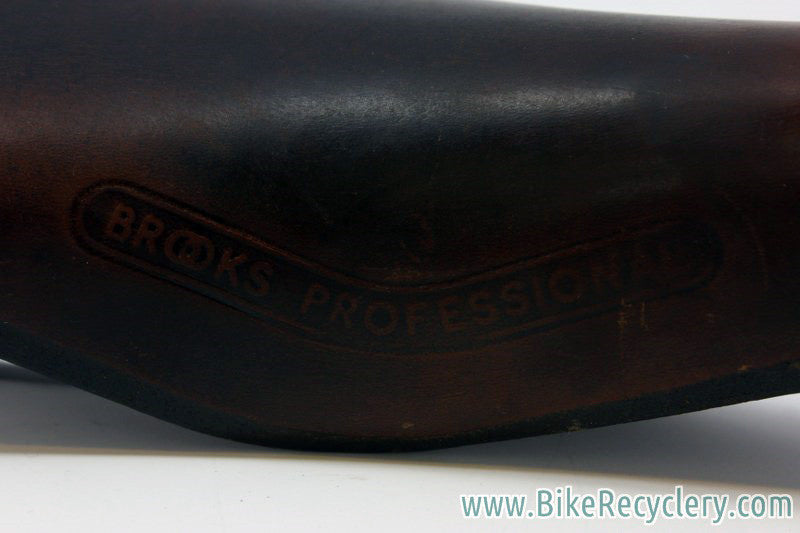 Vintage Brooks Professional Leather Saddle: Brown, Brass Rivets 1970's