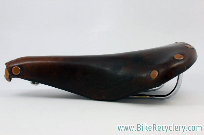 Vintage Brooks Professional Leather Saddle: Brown, Brass Rivets 1970's