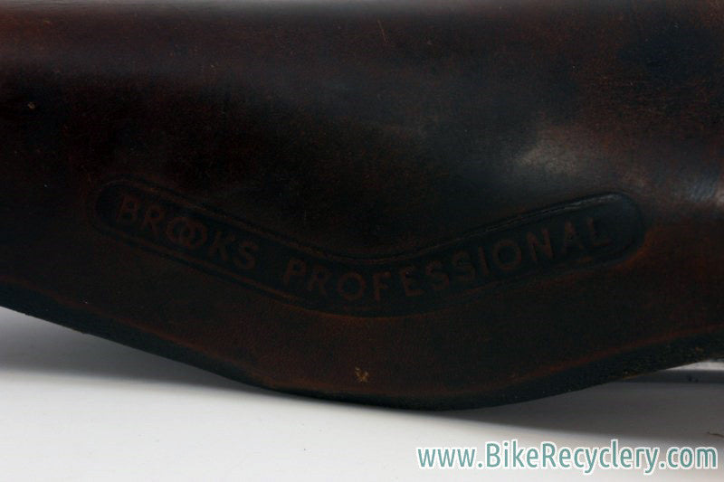 Vintage Brooks Professional Leather Saddle: Brown, Brass Rivets 1970's