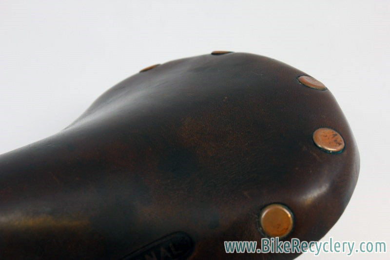 Vintage Brooks Professional Leather Saddle: Brown, Brass Rivets 1970's