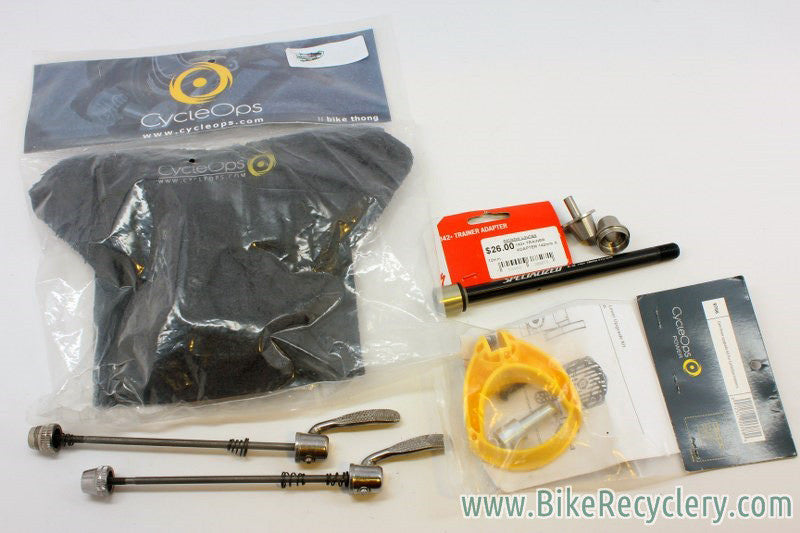 CycleOps Trainer Accessory Lot: Specialized 142+ Adapter, Cam Lever Upgrade Kit, Bike Thong, Skewers