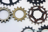 Steampunk Art Gear / Cog Lot: 12 Freewheel Bicycle Cogs, Gold & Black, Drilled, Slotted, Cutouts, Fancy