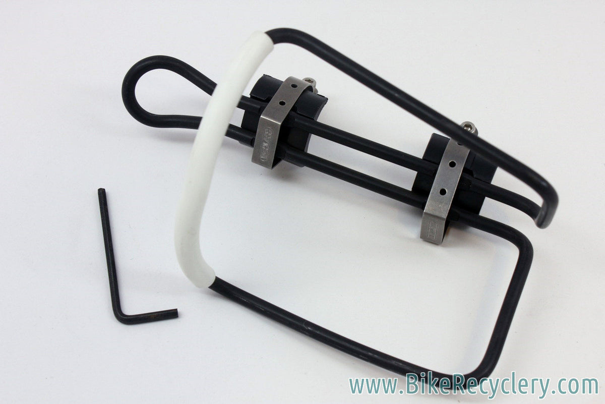NOS Weyless Water Bottle Cage: Clamp On Mount, Black/White, RARE