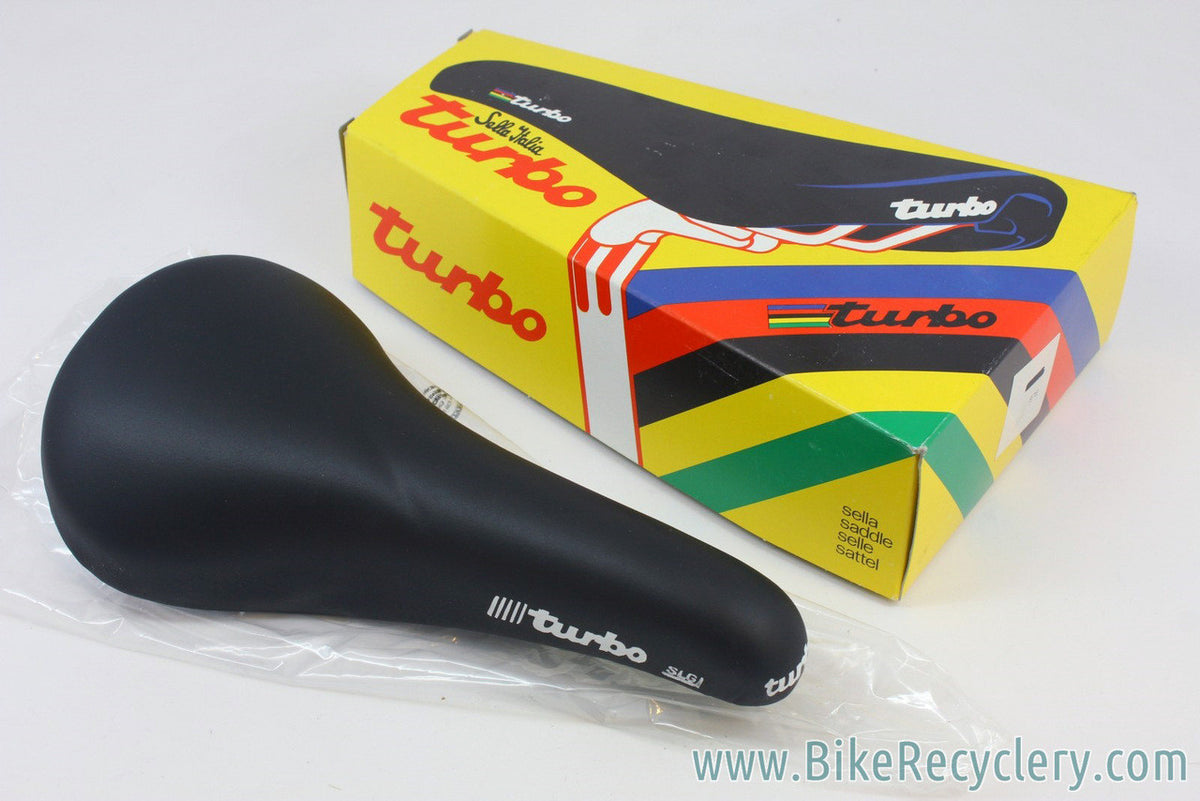 NIB/NOS 1991 Selle Italia Turbo SL / SLG Saddle: Alloy Rails - Black Buffalo Leather RARE!