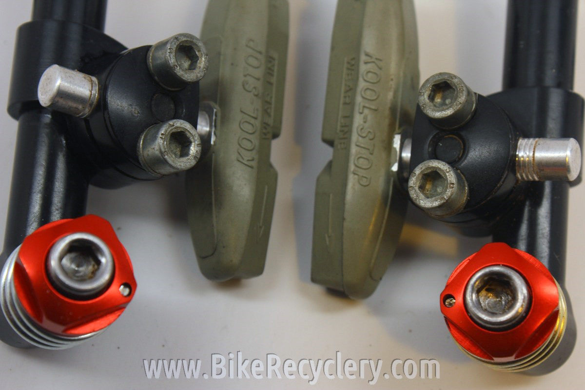 Avid Tri Align Cantilever Brake: Long Version, Turquoise Tri Dangle, Red Caps, Black, Original Kool Stop