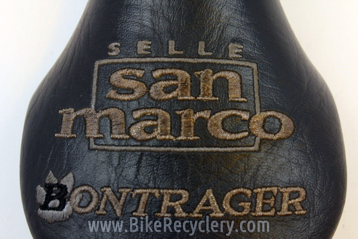 Vintage Bontrager San Marco Saddle: Embroidered Paws, Black Leather, 1990's