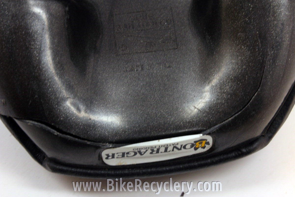 Vintage Bontrager San Marco Saddle: Embroidered Paws, Black Leather, 1990's