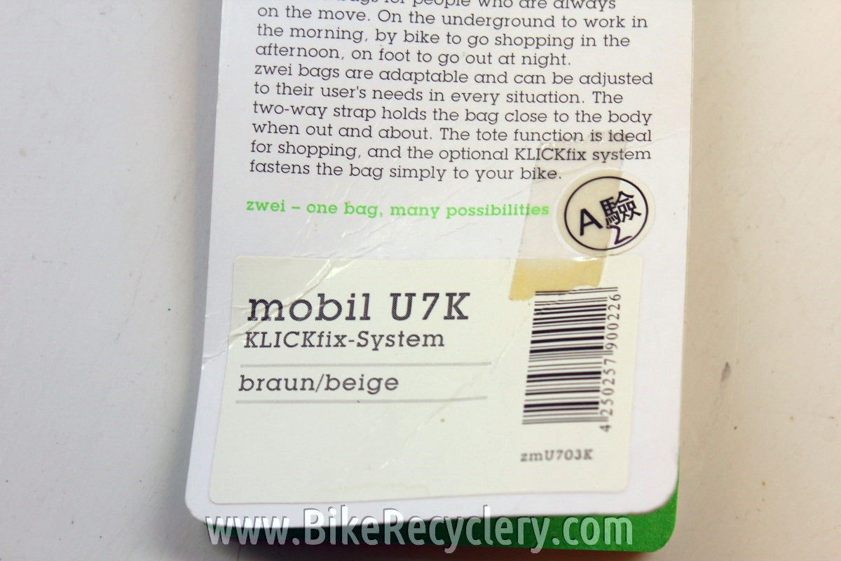 ZWEI Mobile U7K Bike Messenger Bag: Brown, Klickfix Compatible, NEW