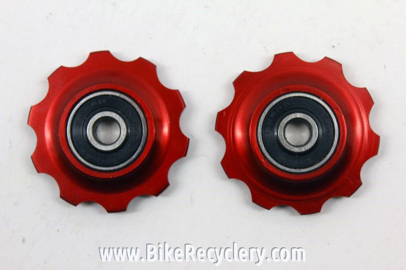NOS Bullseye Jockey Wheel Pulleys: 10T, Red Anodized, Sealed Bearing