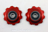 NOS Bullseye Jockey Wheel Pulleys: 10T, Red Anodized, Sealed Bearing