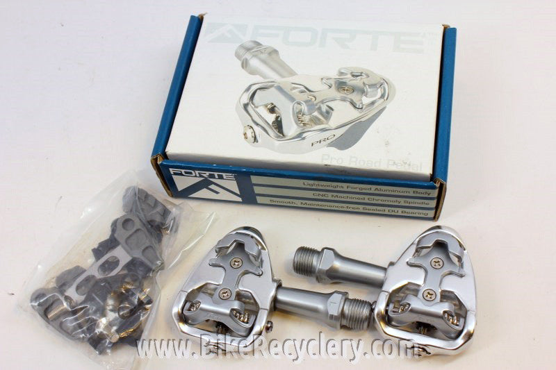 NEW Forte Pro SPD Road Bike Clipless Pedals w/ Cleats: CrMo, Shimano Compatible