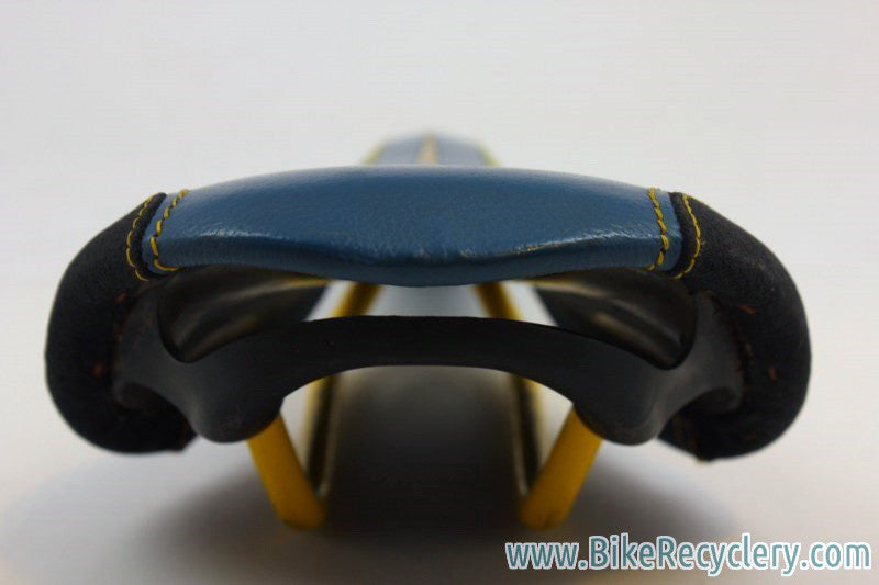 Vintage Team Volvo Cannondale Coda Saddle: Blue / Yellow, Near Mint