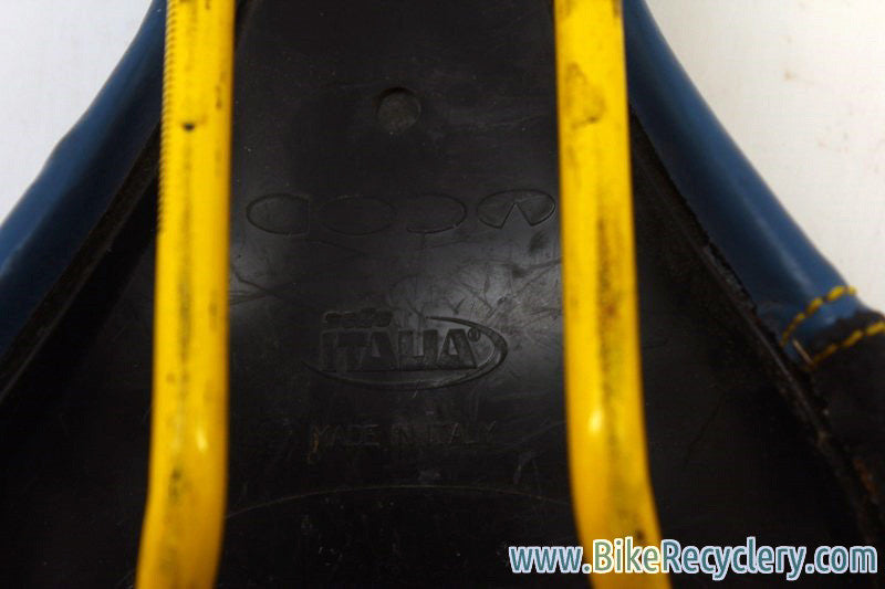 Vintage Team Volvo Cannondale Coda Saddle: Blue / Yellow, Near Mint