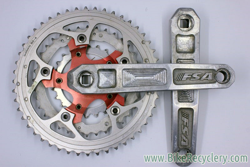 Vintage FSA Afterburner Crankset: Forged & CNC, Silver/Red, 175mm, XTR Rings 48/38/24t, 110/74mm RARE!