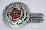 Vintage FSA Afterburner Crankset: Forged & CNC, Silver/Red, 175mm, XTR Rings 48/38/24t, 110/74mm RARE!