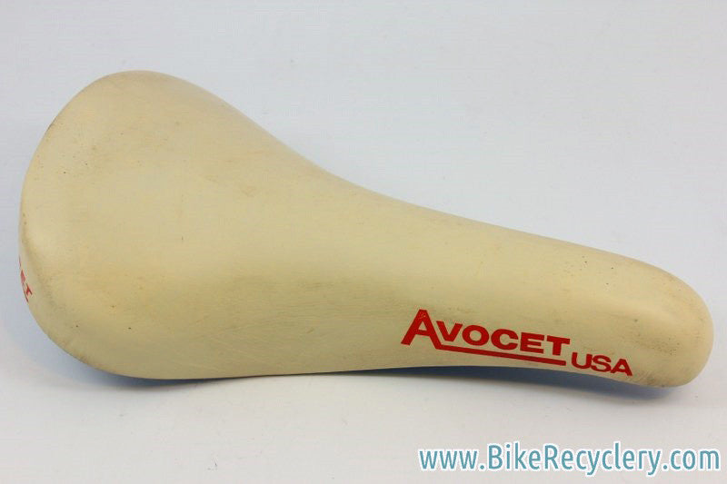 Avocet Racing 2 R-II Saddle: White Leather w/ Red Decals