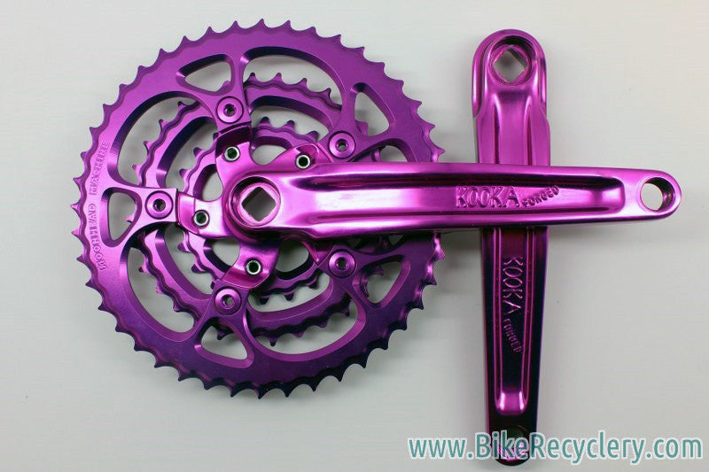 3DV Overkill Kooka Crankset & Moonhead Chainrings: Purple Ano 175mm 44/32/22t MINT+