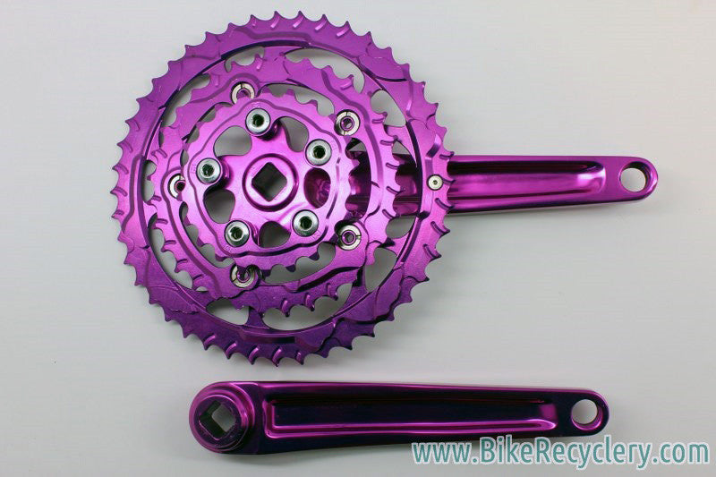 3DV Overkill Kooka Crankset & Moonhead Chainrings: Purple Ano 175mm 44/32/22t MINT+