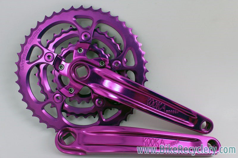 3DV Overkill Kooka Crankset & Moonhead Chainrings: Purple Ano 175mm 44/32/22t MINT+
