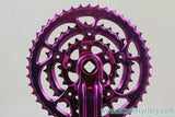 3DV Overkill Kooka Crankset & Moonhead Chainrings: Purple Ano 175mm 44/32/22t MINT+