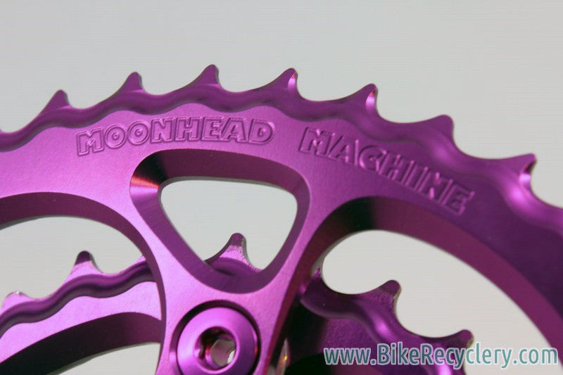 3DV Overkill Kooka Crankset & Moonhead Chainrings: Purple Ano 175mm 44/32/22t MINT+