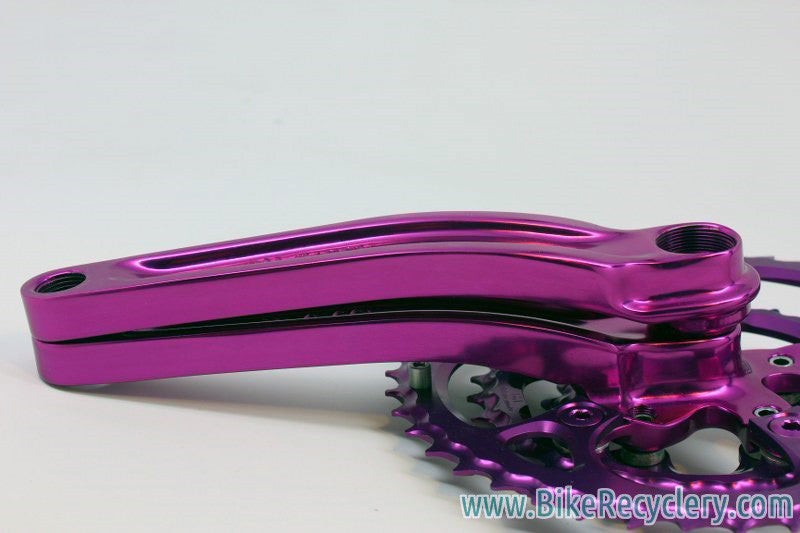 3DV Overkill Kooka Crankset & Moonhead Chainrings: Purple Ano 175mm 44/32/22t MINT+