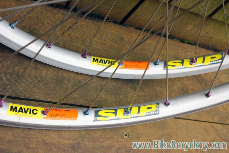 White Industries / Mavic SUP 26" Wheelset: Blue/Purple Ano Nipples, 32H, 8/9 Speed