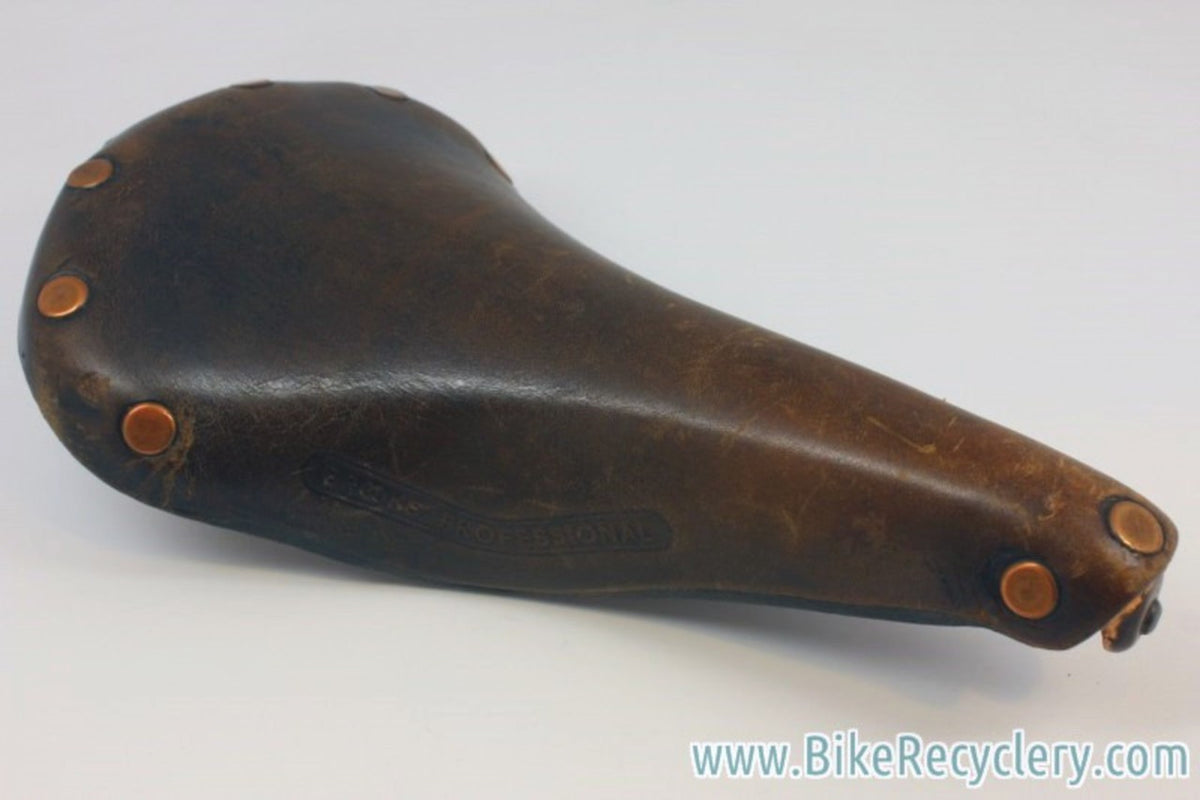 Vintage Brooks Professional Leather Saddle: Brown, Brass Small Rivets 1970's