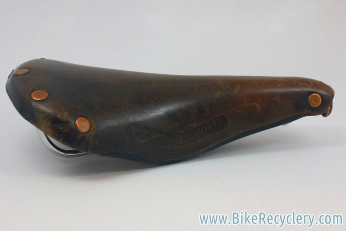Vintage Brooks Professional Leather Saddle: Brown, Brass Small Rivets 1970's