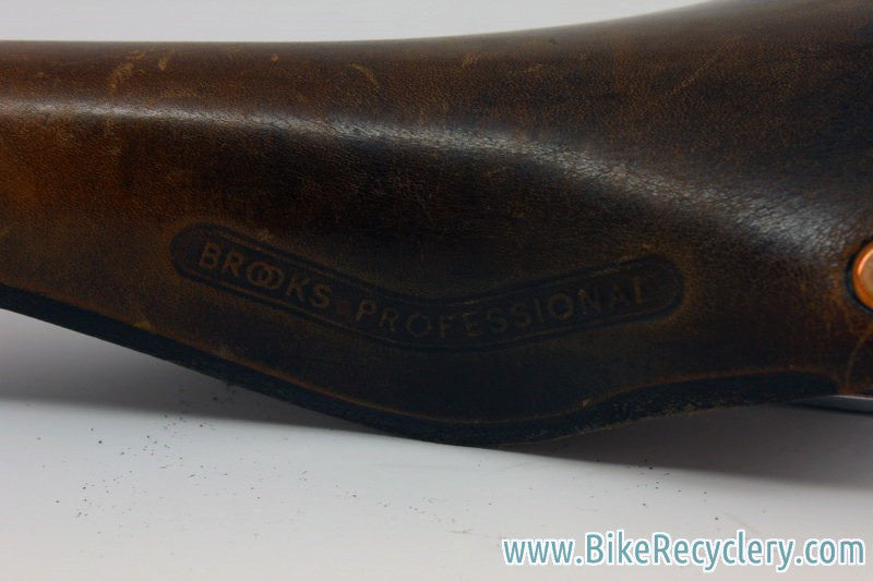 Vintage Brooks Professional Leather Saddle: Brown, Brass Small Rivets 1970's