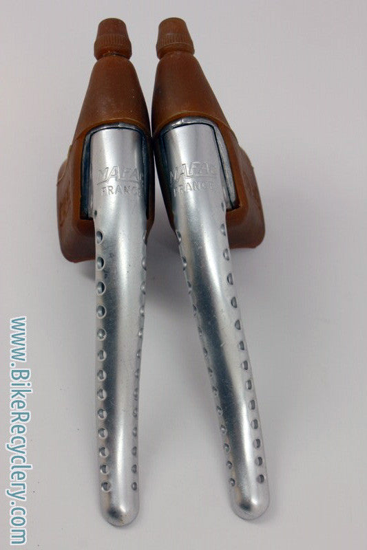 NOS Mafac 419 Course Competition Brake Levers: Drilled, Tan Gum Hoods, Aluminum Bodies