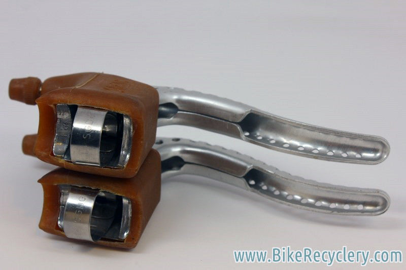 NOS Mafac 419 Course Competition Brake Levers: Drilled, Tan Gum Hoods, Aluminum Bodies