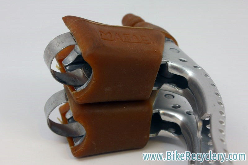 NOS Mafac 419 Course Competition Brake Levers: Drilled, Tan Gum Hoods, Aluminum Bodies