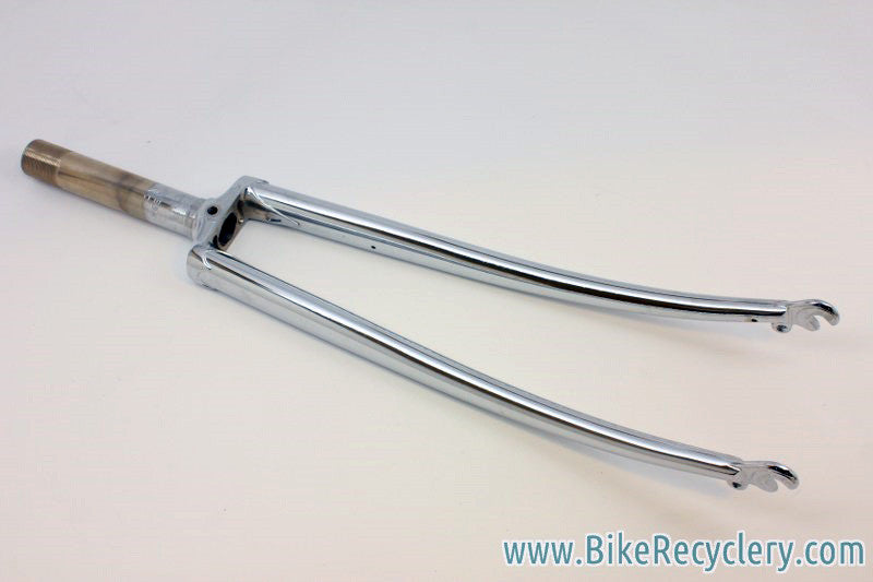 NOS Vintage Tange Chrome Fork: Flat Crown, Fender Eyelets, 700c, 1" Threaded