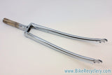 NOS Vintage Tange Chrome Fork: Flat Crown, Fender Eyelets, 700c, 1" Threaded