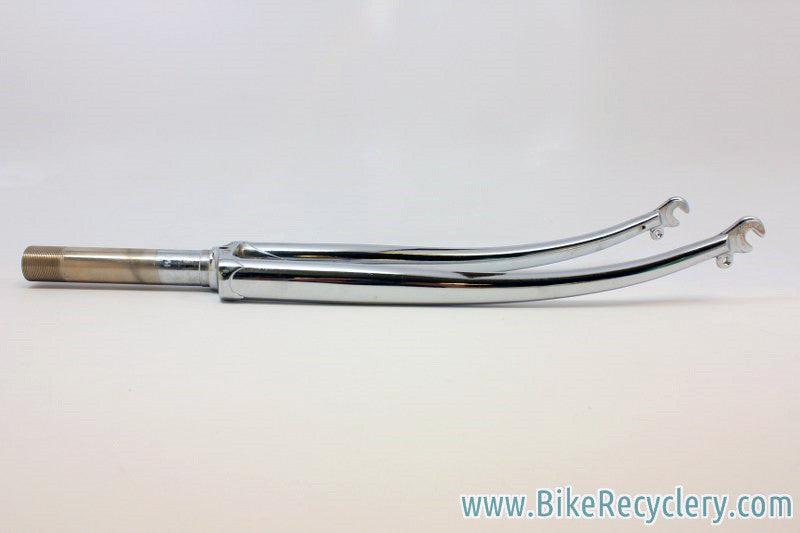 NOS Vintage Tange Chrome Fork: Flat Crown, Fender Eyelets, 700c, 1" Threaded
