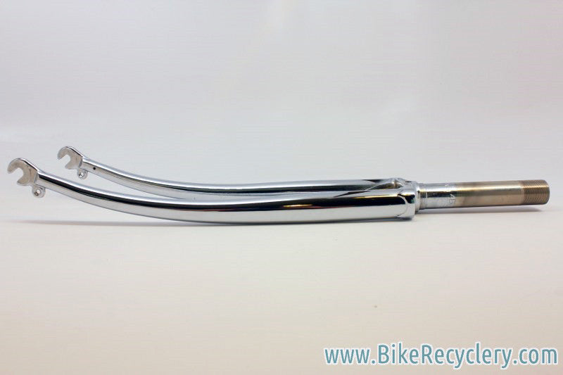 NOS Vintage Tange Chrome Fork: Flat Crown, Fender Eyelets, 700c, 1" Threaded