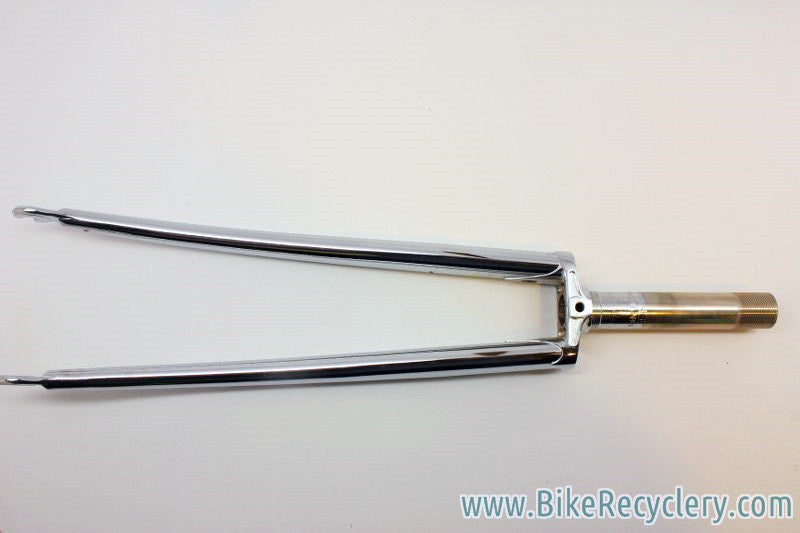 NOS Vintage Tange Chrome Fork: Flat Crown, Fender Eyelets, 700c, 1" Threaded