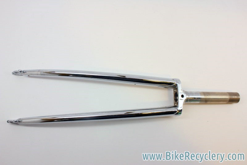 NOS Vintage Tange Chrome Fork: Flat Crown, Fender Eyelets, 700c, 1" Threaded