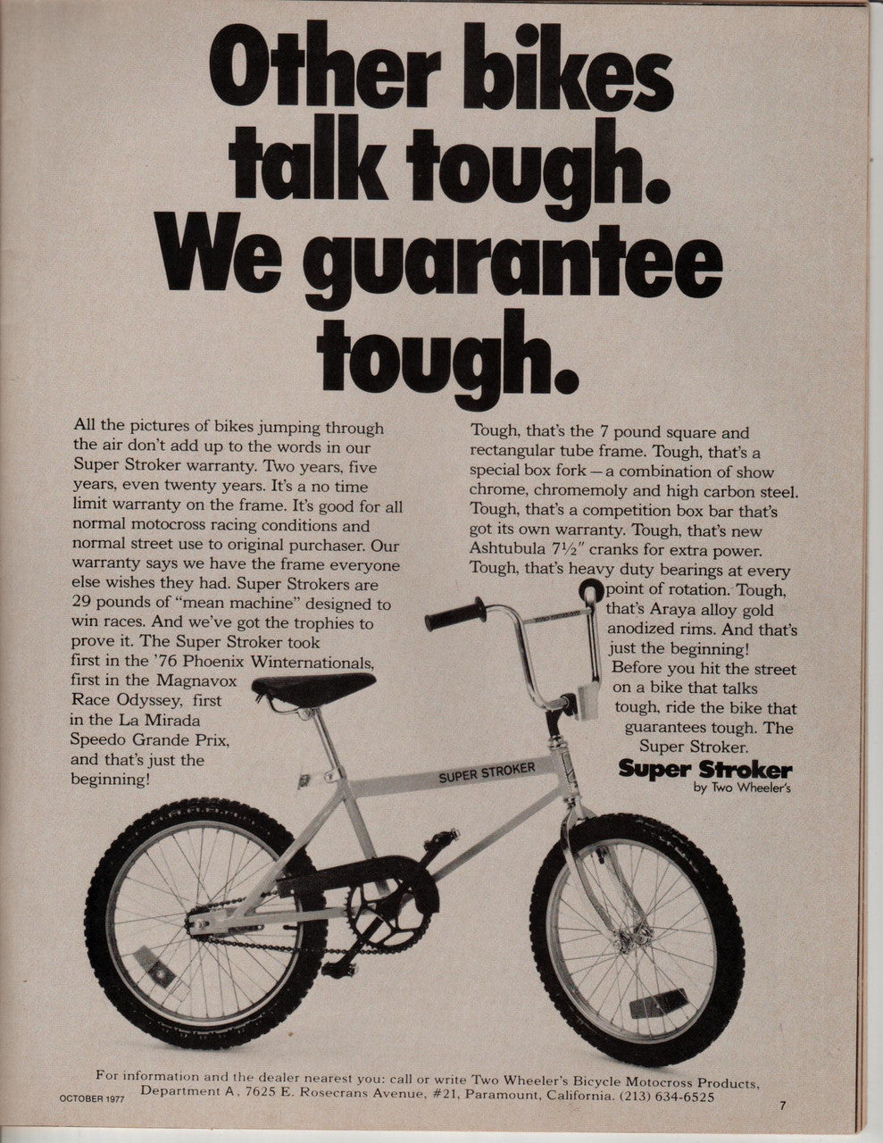 Two Wheeler's Super Stroker Frame & Fork: Survivor Unrestored! 1976/1977 - Yellow