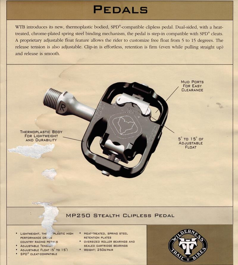 NOS WTB Stealth MP250 Clipless Pedals & Cleats: Early USA Built Version! - SPD Compatible - Thermoplastic! 260g - Rare Vintage Restoration Goodies
