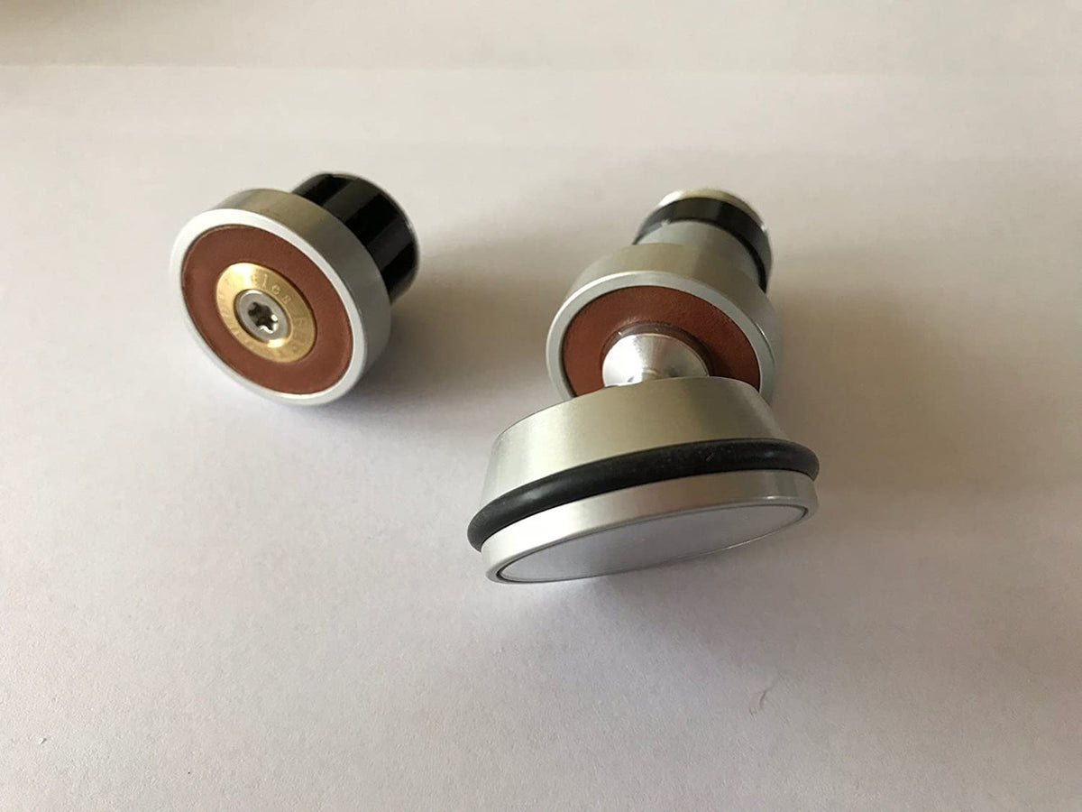 Berthoud Leather Bar-End Mirror: Mk II - Silver Ano & Brown - Matching Bar Plug (NEW)