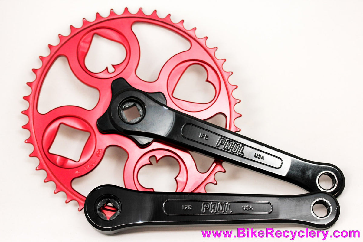 Paul Royal Flush 100% Pure Road / Track Crankset: 175mm  x 46t - Black Arms & Red Chainring (Near Mint+)