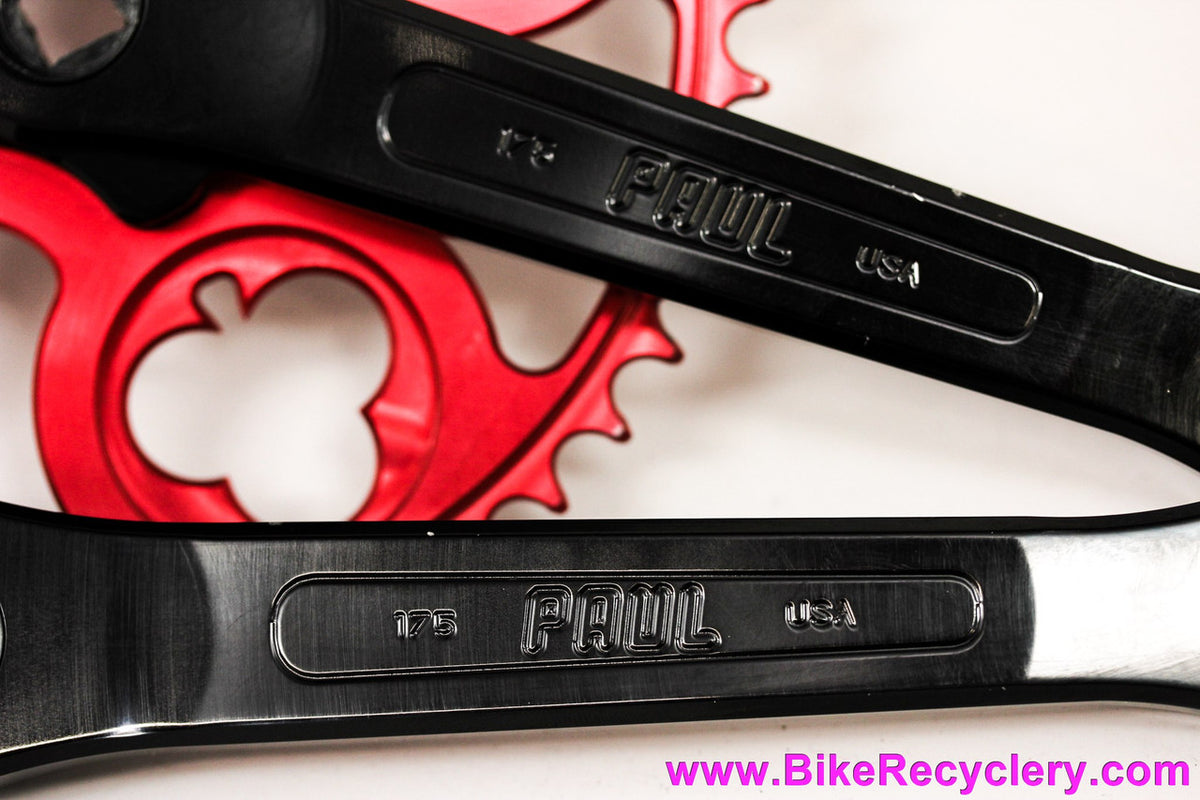 Paul Royal Flush 100% Pure Road / Track Crankset: 175mm  x 46t - Black Arms & Red Chainring (Near Mint+)