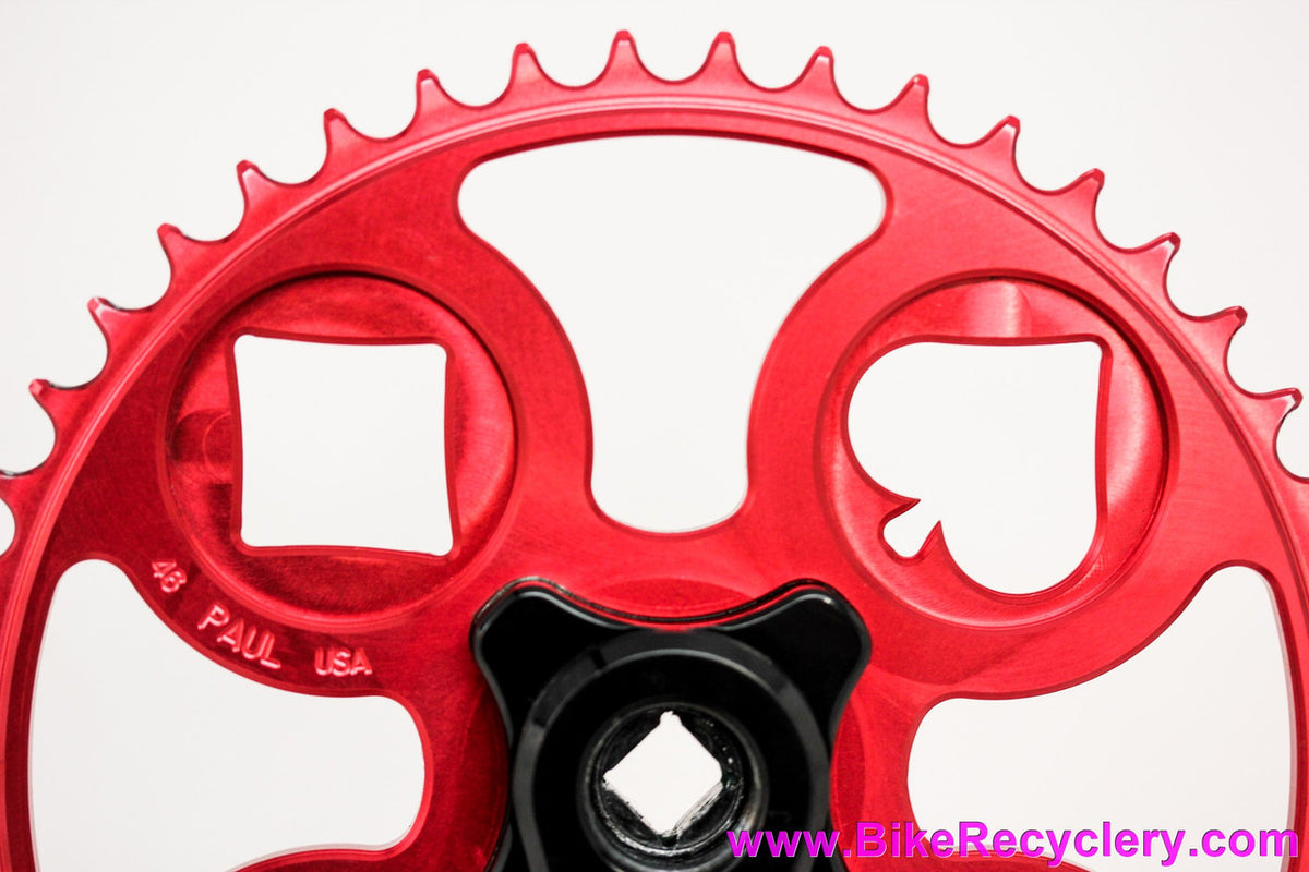 Paul Royal Flush 100% Pure Road / Track Crankset: 175mm  x 46t - Black Arms & Red Chainring (Near Mint+)