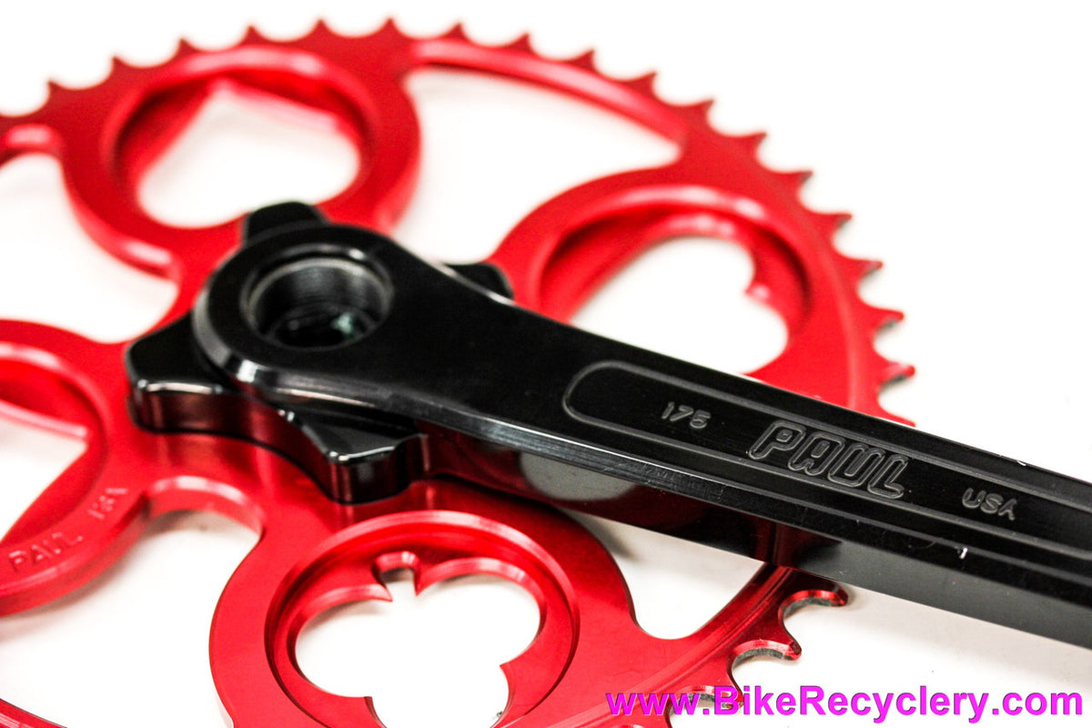 Paul Royal Flush 100% Pure Road / Track Crankset: 175mm  x 46t - Black Arms & Red Chainring (Near Mint+)