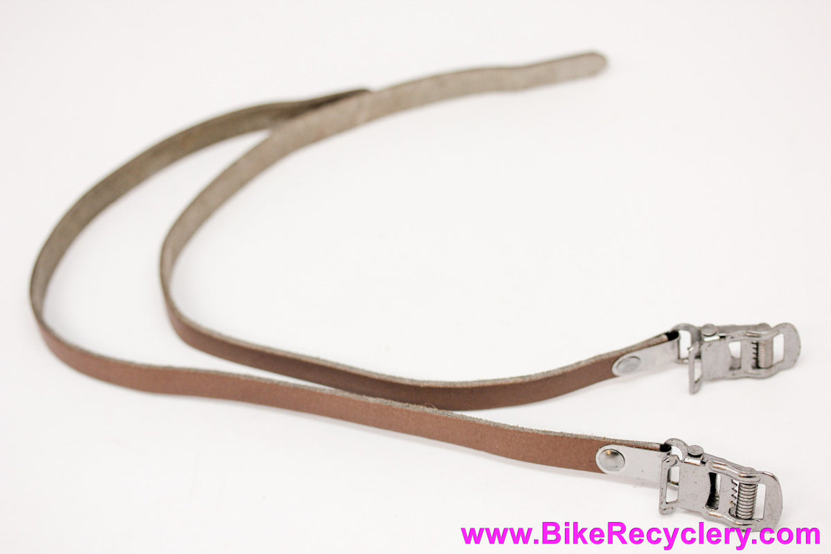 EVO Brown Leather Toe Straps w/ Chrome Clips (NEW)