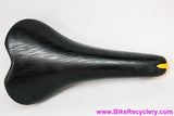 NIB/NOS Selle Italia Turbo-Matic Saddle: 1991 Vintage - Black Textured Leather - Yellow/Black Accents (Take-off)