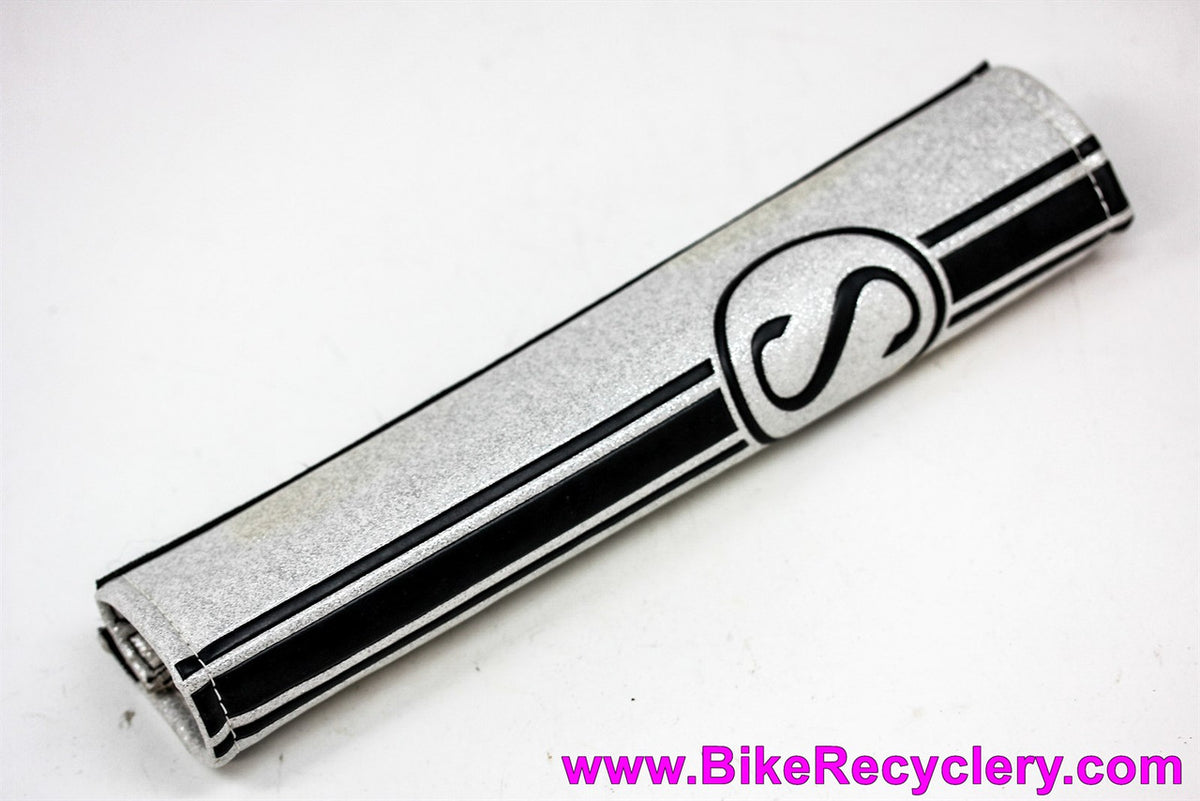 Schwinn BMX Top Bar Pad: Bass Boat Silver Glitter + Black - 10.5" -  Homegrown Era Late 1990s Early 2000s (Near Mint+ NOS?)